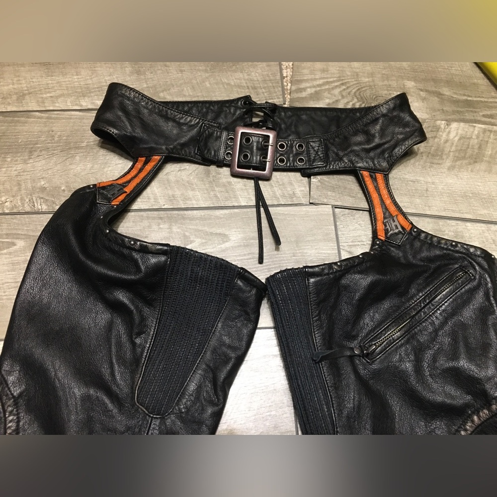 Womens Harley-Davidson Leather Chaps Riding Chopper Motorcycle Black Pants Small - Picture 7 of 12